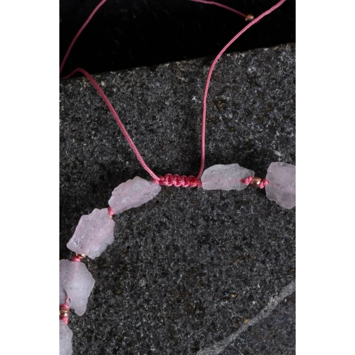 Sertifikalı Ham Pembe Kuvars Doğaltaş Kolye