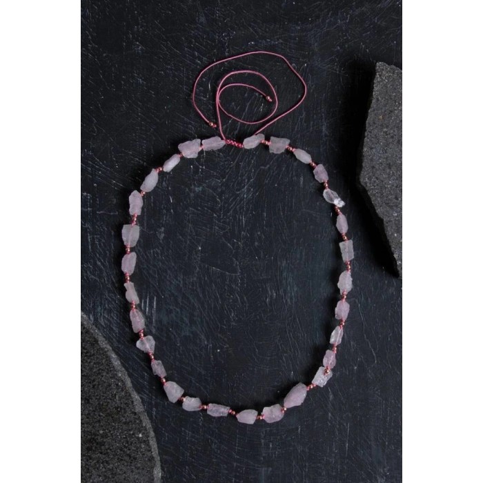 Sertifikalı Ham Pembe Kuvars Doğaltaş Kolye