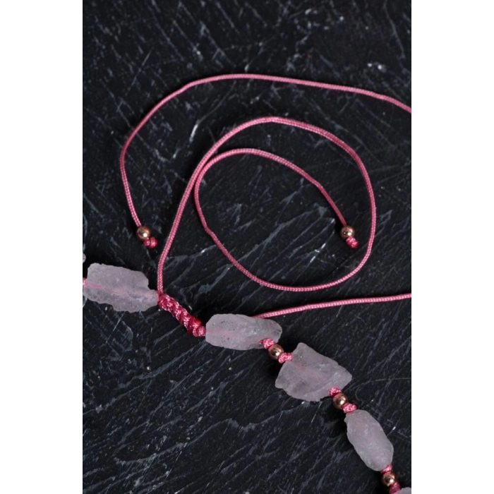 Sertifikalı Ham Pembe Kuvars Doğaltaş Kolye