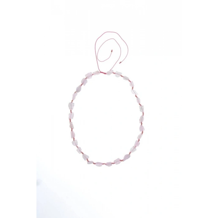 Sertifikalı Ham Pembe Kuvars Doğaltaş Kolye