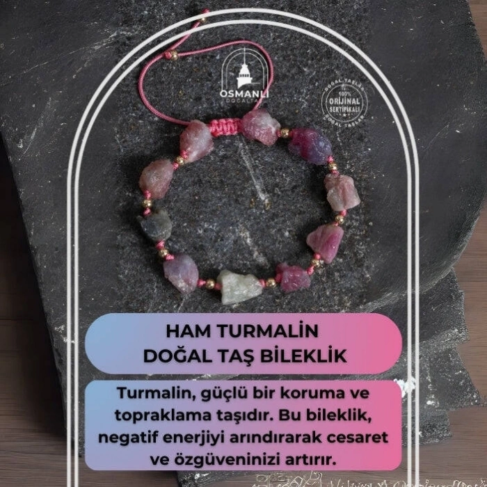 Sertifikalı Ham Turmalin Doğal Taş Ayarlanabilir Bileklik
