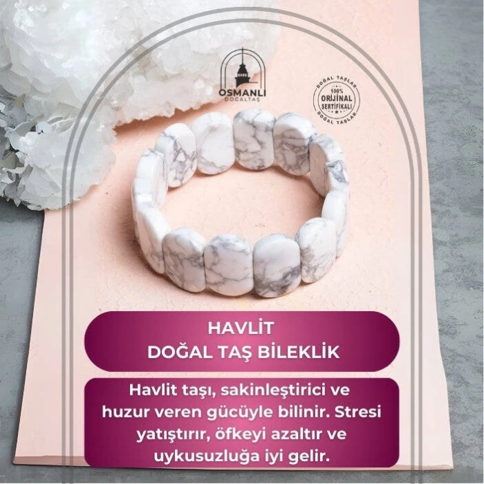 Sertifikalı Havlit  Geniş Kesim Doğal Taş Bileklik