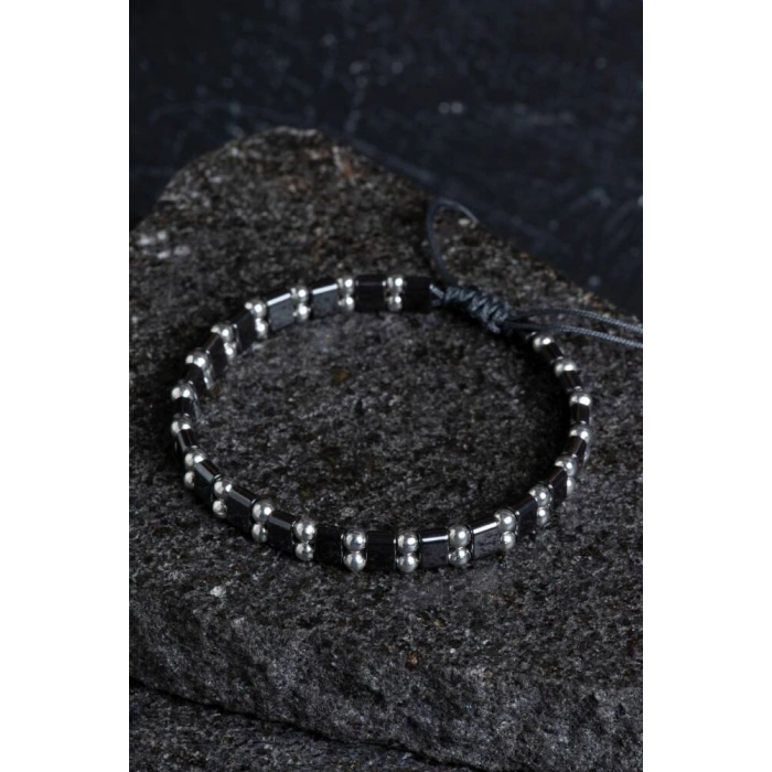 Sertifikalı Hematit Doğal Taş Makrome Bileklik (SK:152)