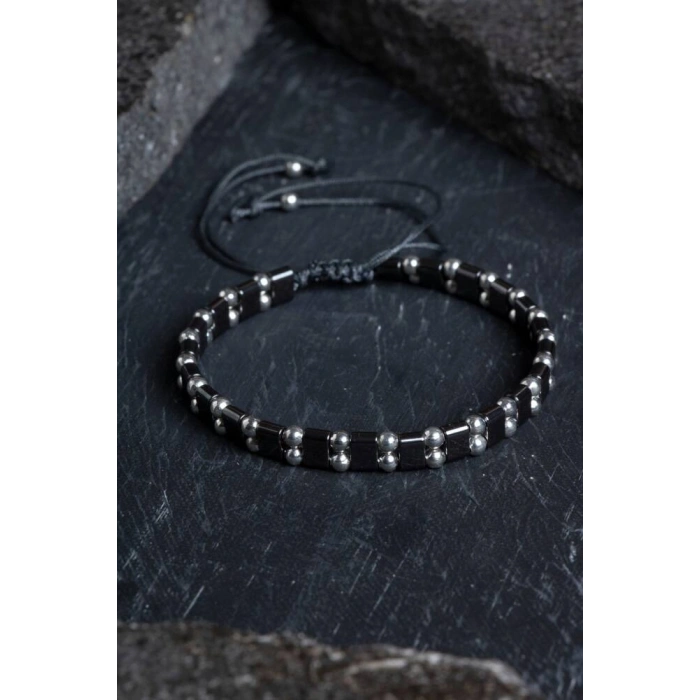 Sertifikalı Hematit Doğal Taş Makrome Bileklik (SK:152)