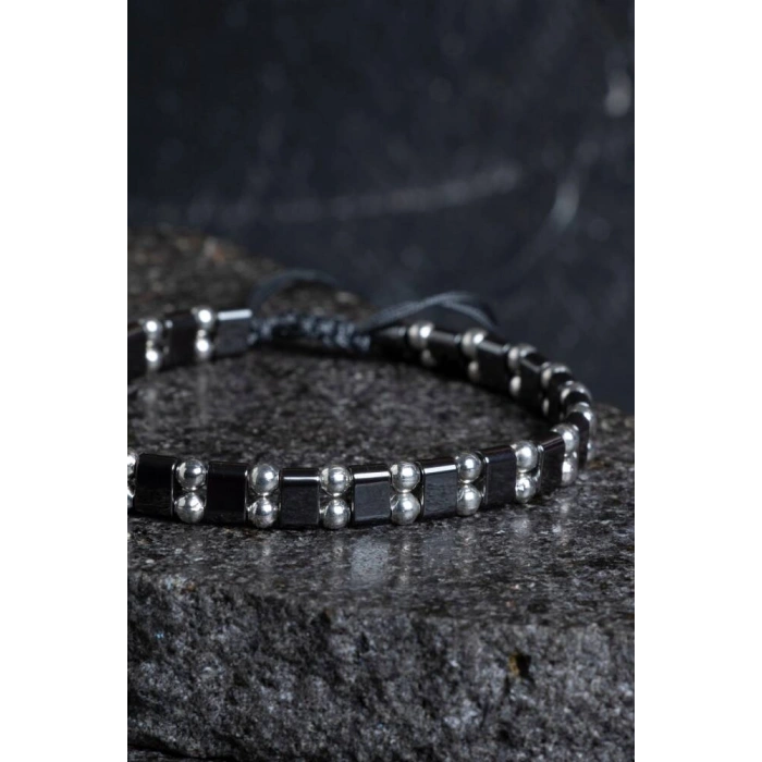 Sertifikalı Hematit Doğal Taş Makrome Bileklik (SK:152)