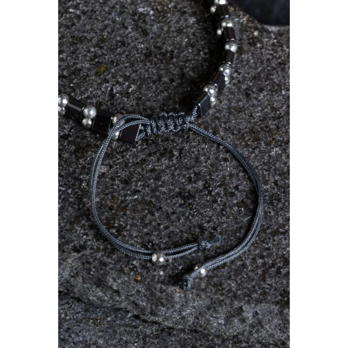 Sertifikalı Hematit Doğal Taş Makrome Bileklik (SK:152)