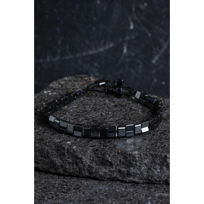 Sertifikalı Hematit Doğal Taş Makrome Bileklik (SK:153)