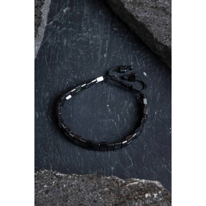 Sertifikalı Hematit Doğal Taş Makrome Bileklik (SK:153)