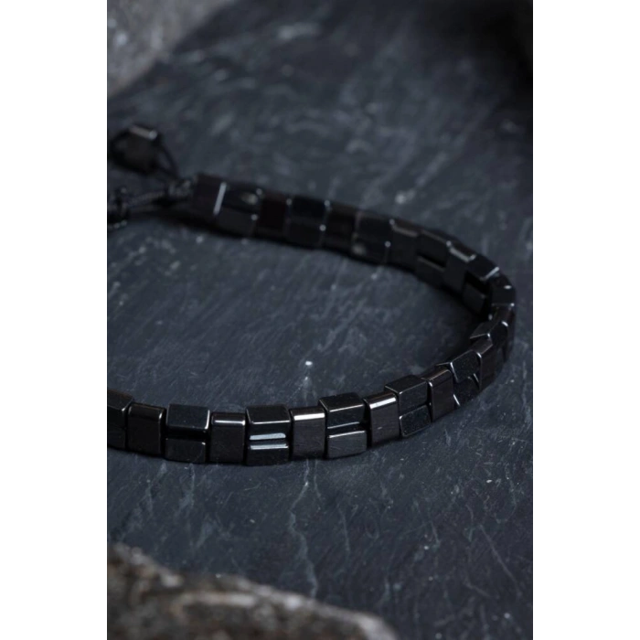 Sertifikalı Hematit Doğal Taş Makrome Bileklik (SK:153)