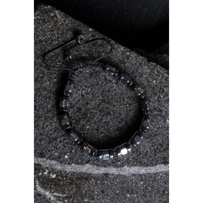 Sertifikalı Hematit Doğal Taş Makrome Bileklik (SK:189)