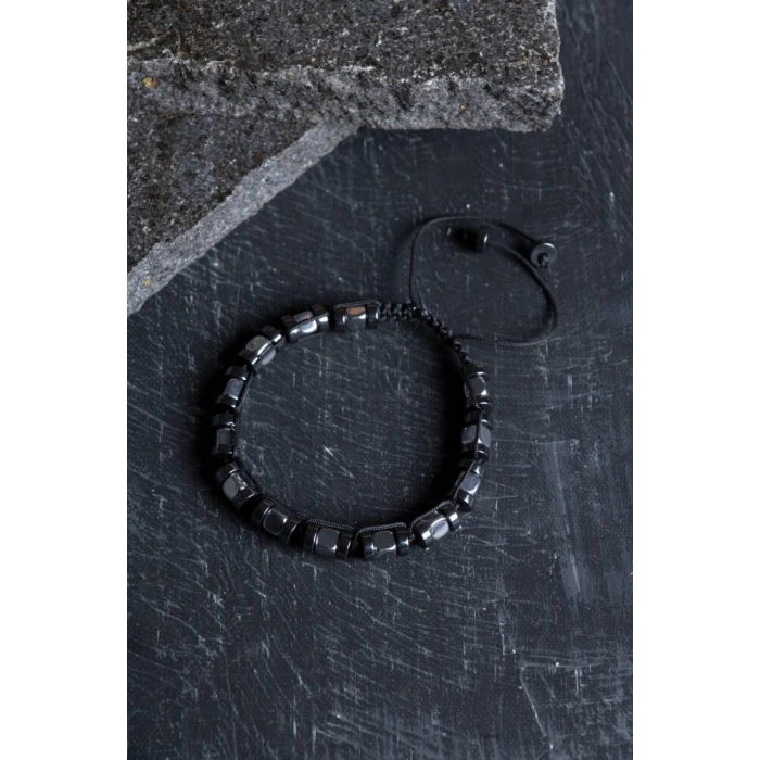 Sertifikalı Hematit Doğal Taş Makrome Bileklik (SK:189)