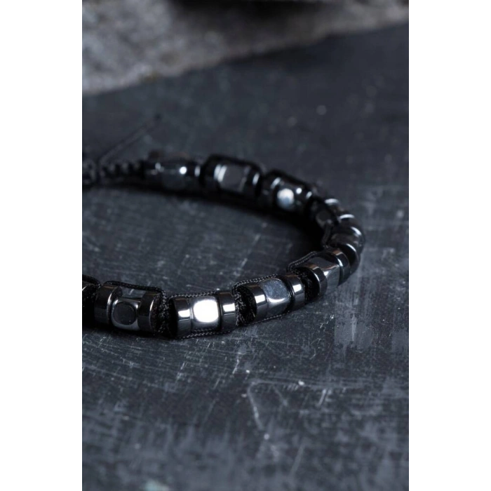 Sertifikalı Hematit Doğal Taş Makrome Bileklik (SK:189)