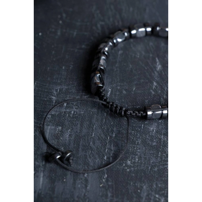 Sertifikalı Hematit Doğal Taş Makrome Bileklik (SK:189)