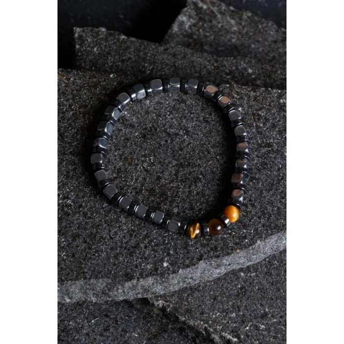 Sertifikalı Hematit, Kaplan Gözü Doğal Taş Bileklik (SK:186)