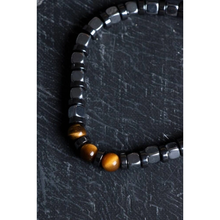 Sertifikalı Hematit, Kaplan Gözü Doğal Taş Bileklik (SK:186)