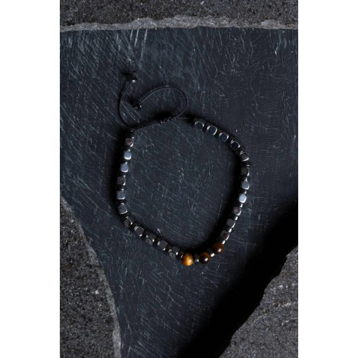 Sertifikalı Hematit, Kaplan Gözü Doğal Taş Makrome Bileklik (SK:183)