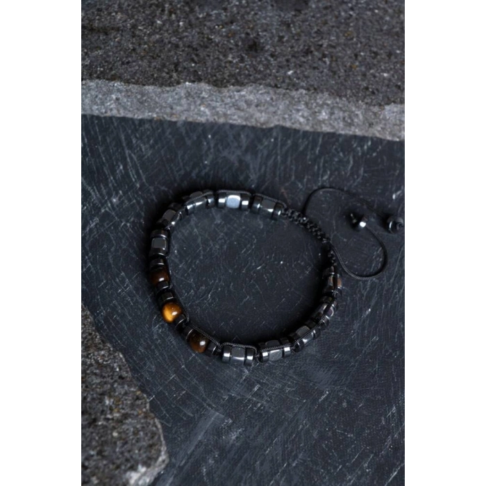 Sertifikalı Hematit, Kaplan Gözü Doğal Taş Makrome Bileklik (SK:184)