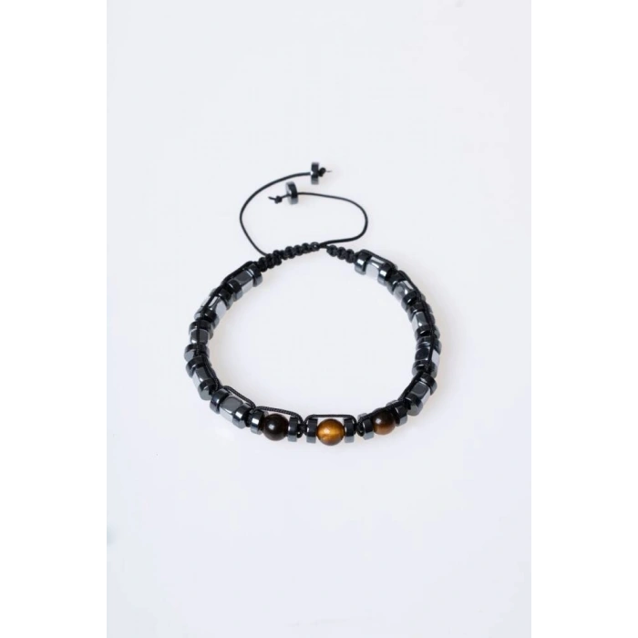 Sertifikalı Hematit, Kaplan Gözü Doğal Taş Makrome Bileklik (SK:184)