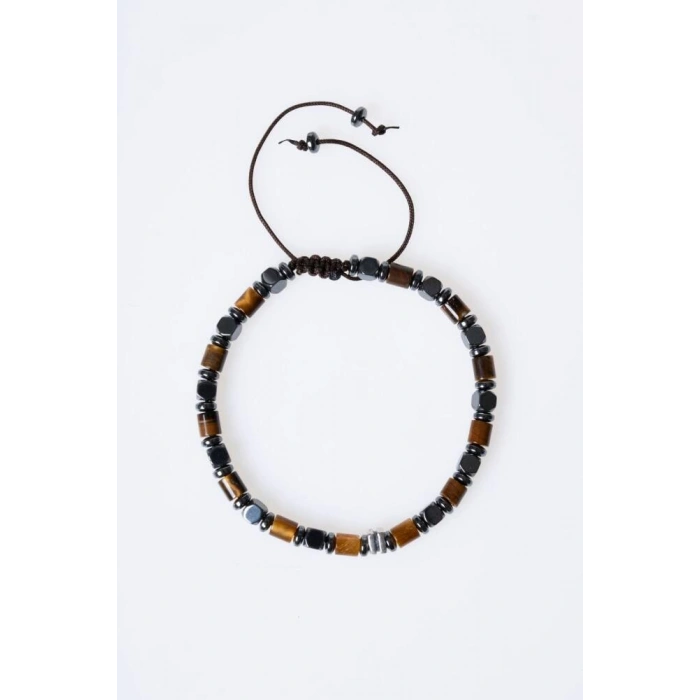 Sertifikalı Hematit, Kaplan Gözü Gümüş Aparatlı Doğal Taş Makrome Bileklik (SK:188)