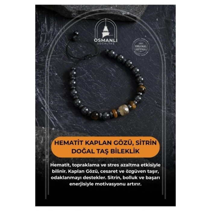 Sertifikalı Hematit Kaplan Gözü ve Sitrin Bileklik