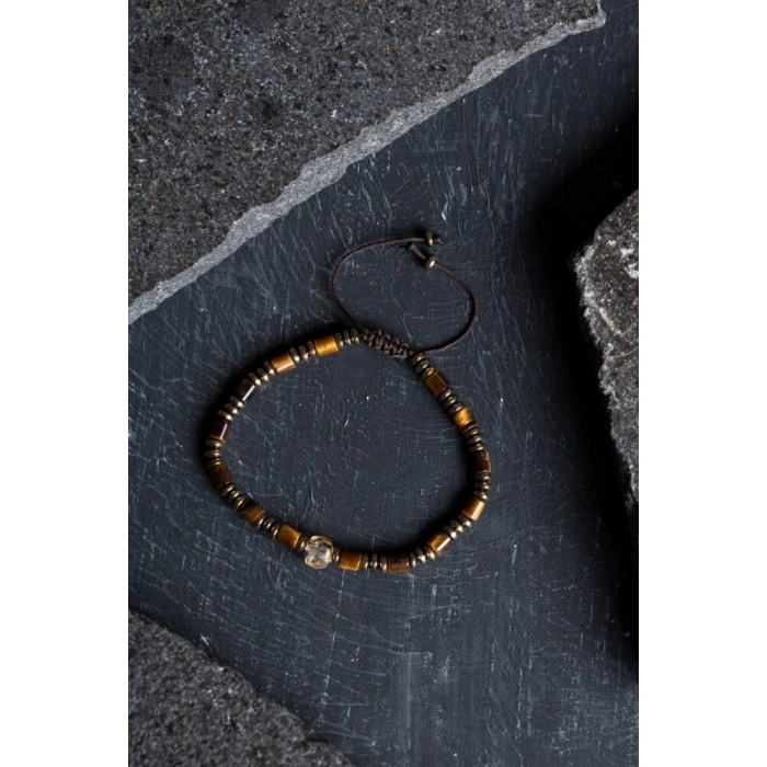 Sertifikalı Hematit, Kaplan Gözü ve Sitrin Doğal Taş Makrome Bileklik (SK:187)