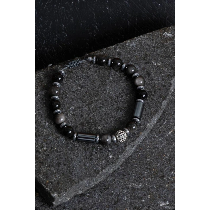 Sertifikalı Hematit ve Obsidyen Doğal Taş Bileklik