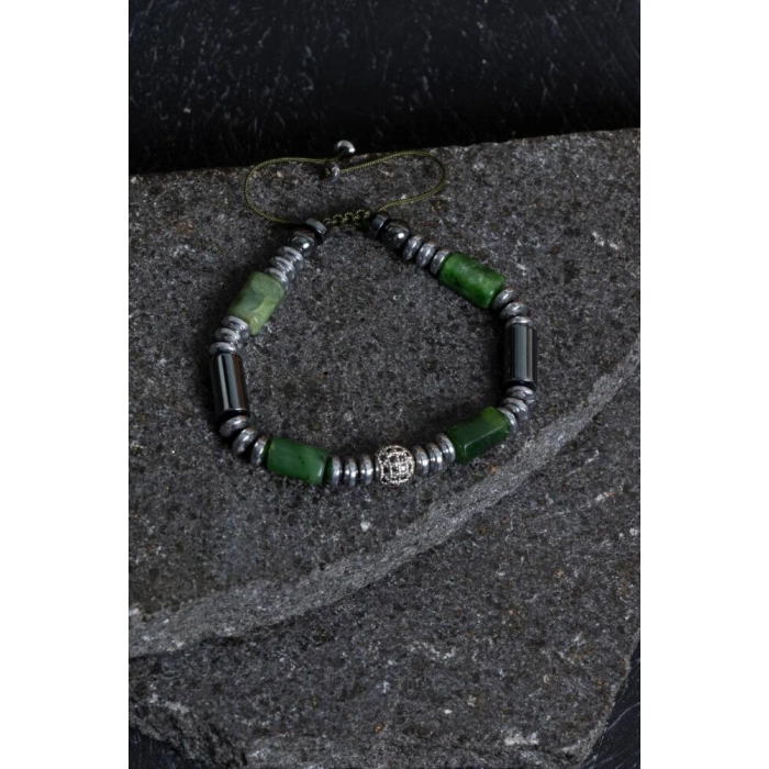 Sertifikalı Hematit ve Yeşim Doğal Taş Bileklik