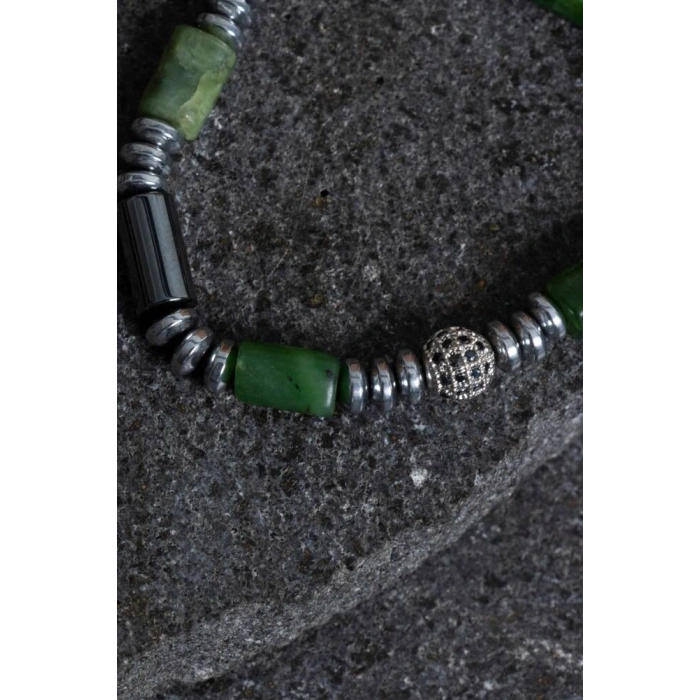 Sertifikalı Hematit ve Yeşim Doğal Taş Bileklik