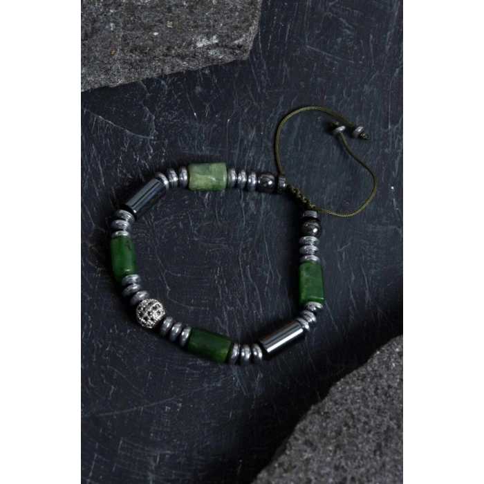 Sertifikalı Hematit ve Yeşim Doğal Taş Bileklik