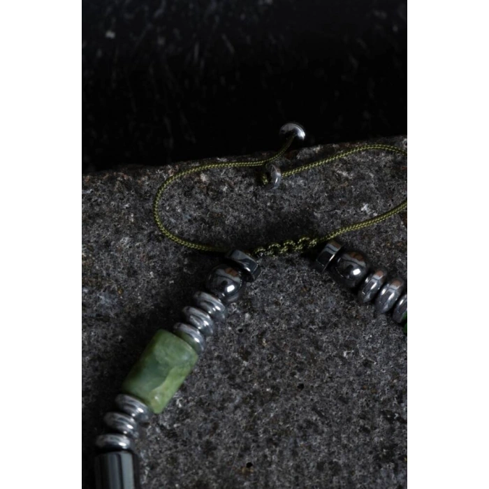 Sertifikalı Hematit ve Yeşim Doğal Taş Bileklik