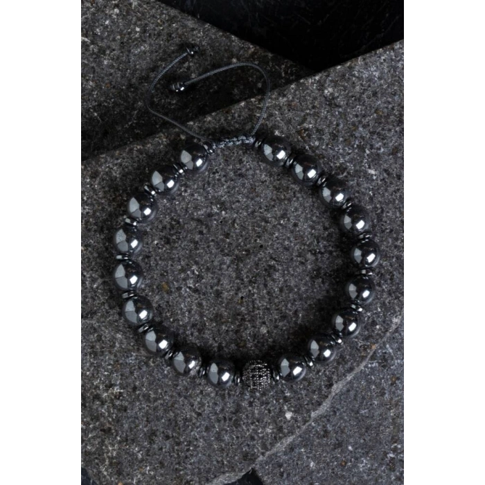 Sertifikalı Hematit Zirkon Aparatlı Doğal Taş Makrome Bileklik (SK:151)