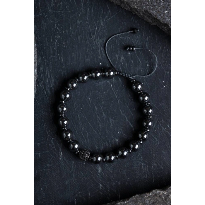 Sertifikalı Hematit Zirkon Aparatlı Doğal Taş Makrome Bileklik (SK:151)