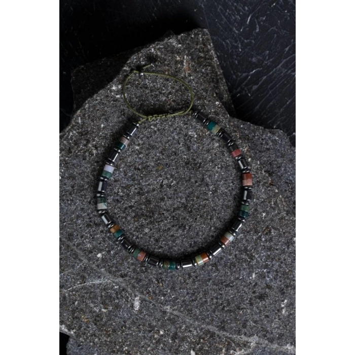 Sertifikalı Hint Akik ve Hematit Doğal Taş Makrome Bileklik (SK:158)