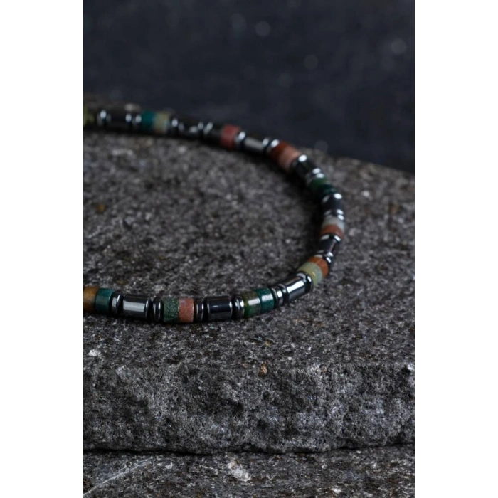 Sertifikalı Hint Akik ve Hematit Doğal Taş Makrome Bileklik (SK:158)