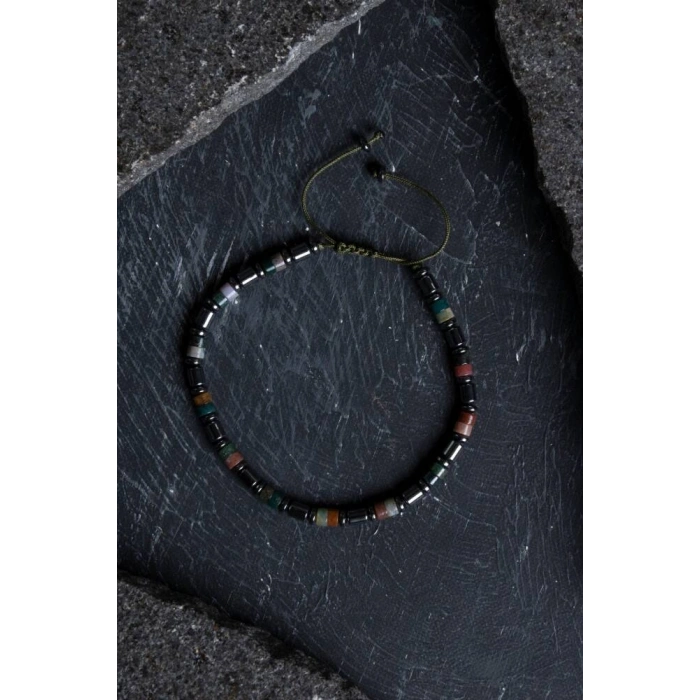 Sertifikalı Hint Akik ve Hematit Doğal Taş Makrome Bileklik (SK:158)