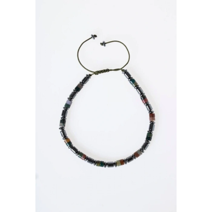 Sertifikalı Hint Akik ve Hematit Doğal Taş Makrome Bileklik (SK:158)