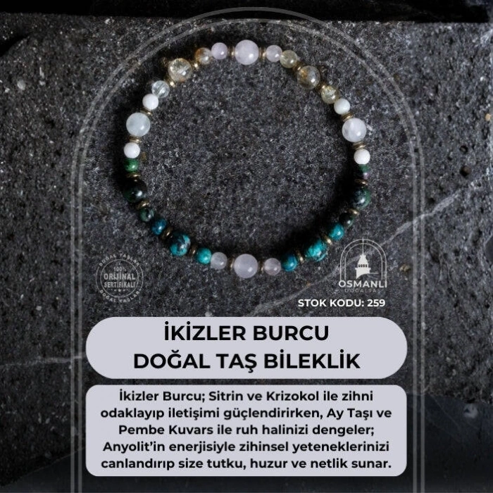 Sertifikalı İkizler Burcu Doğal Taş Bileklik (SK:259)