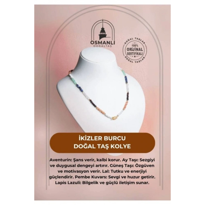 Sertifikalı İkizler Burcu Doğal Taş Kolye