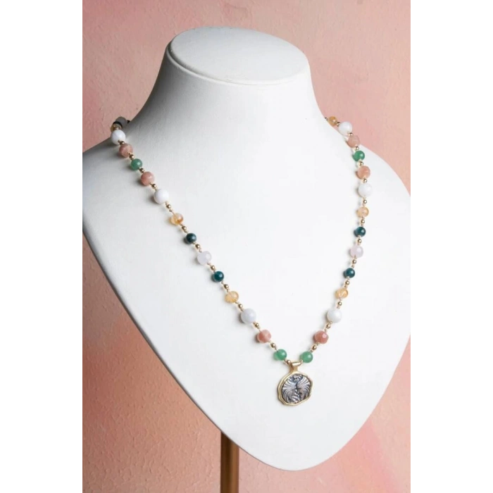 Sertifikalı İkizler Burcu Doğal Taş Makrome Kolye