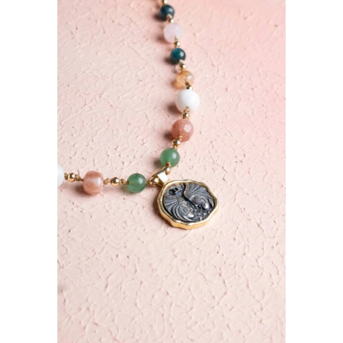 Sertifikalı İkizler Burcu Doğal Taş Makrome Kolye