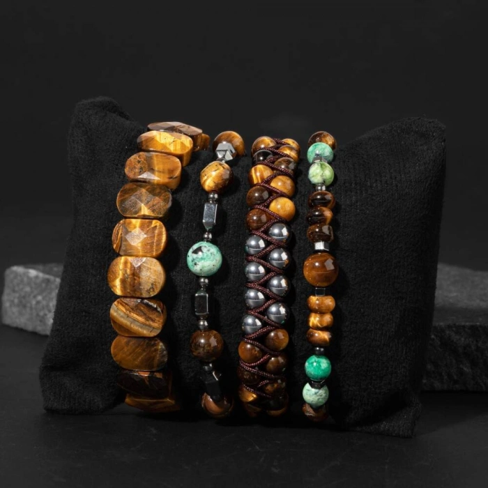 Sertifikalı İnanç ve Azim Doğal Taş Erkek Bileklik Seti