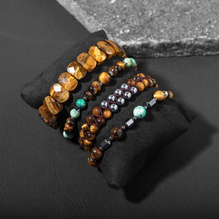 Sertifikalı İnanç ve Azim Doğal Taş Erkek Bileklik Seti