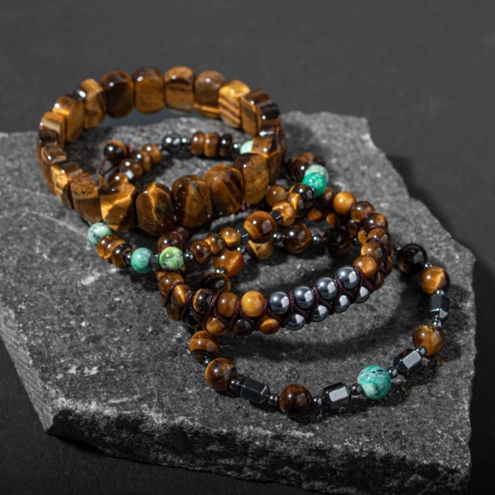 Sertifikalı İnanç ve Azim Doğal Taş Erkek Bileklik Seti