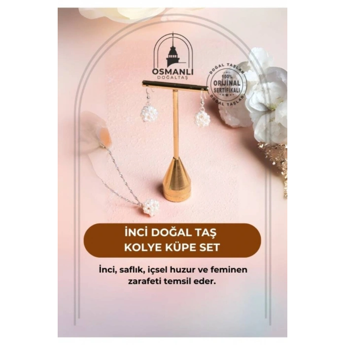 Sertifikalı İnci Doğal Taş Kolye Küpe Set
