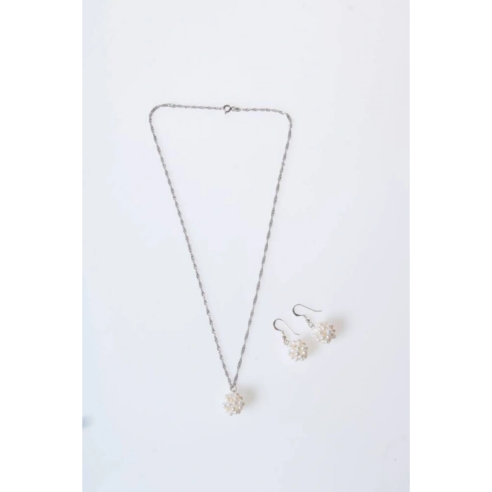 Sertifikalı İnci Doğal Taş Kolye Küpe Set