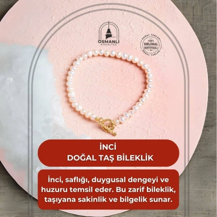 Sertifikalı İnci Gümüş Aparat Altın Kaplama Doğal Taş Bileklik