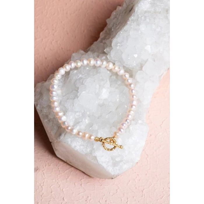 Sertifikalı İnci Gümüş Aparat Altın Kaplama Doğal Taş Bileklik