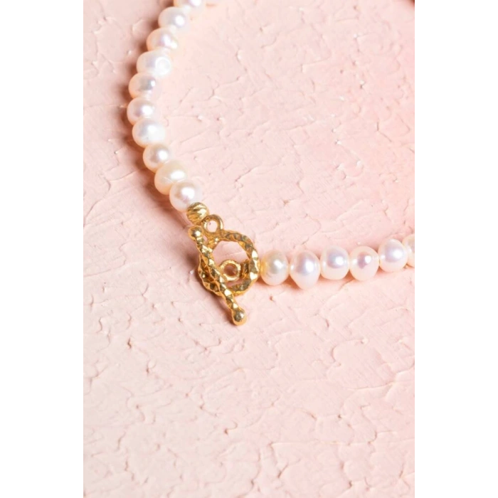 Sertifikalı İnci Gümüş Aparat Altın Kaplama Doğal Taş Bileklik