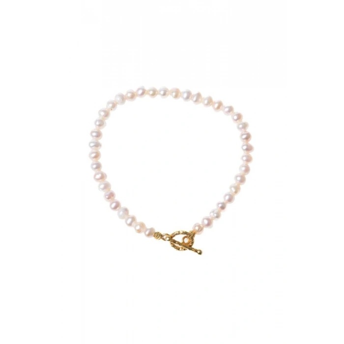 Sertifikalı İnci Gümüş Aparat Altın Kaplama Doğal Taş Bileklik