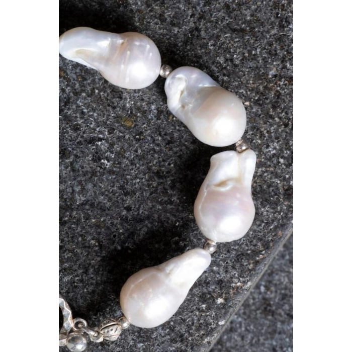 Sertifikalı İnci Gümüş Kalp Aparatlı Doğal Taş Bileklik (SK:235)